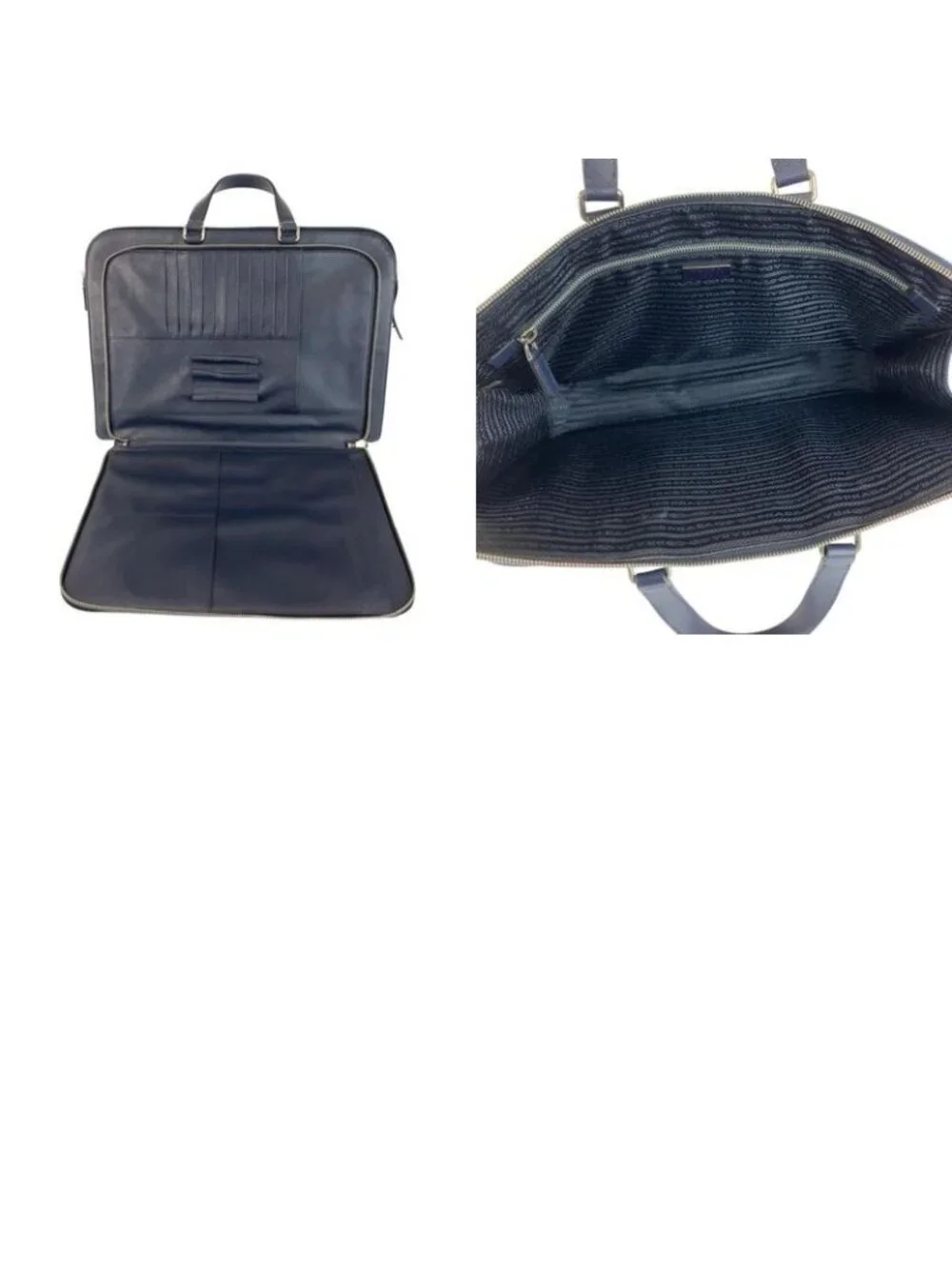 Prada Saffiano Navy Silver Leather Business Briefcase Handbag